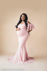 Pink Maternity Gown for Photo Shoot and Baby Showers -Sunflower Maternity Dress