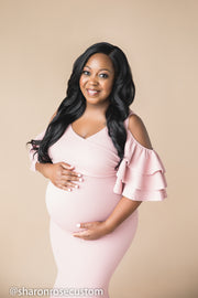 Pink Maternity Gown for Photo Shoot and Baby Showers -Sunflower Maternity Dress