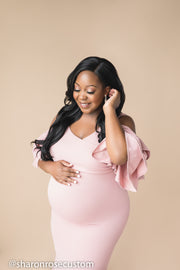 Pink Maternity Gown for Photo Shoot and Baby Showers -Sunflower Maternity Dress