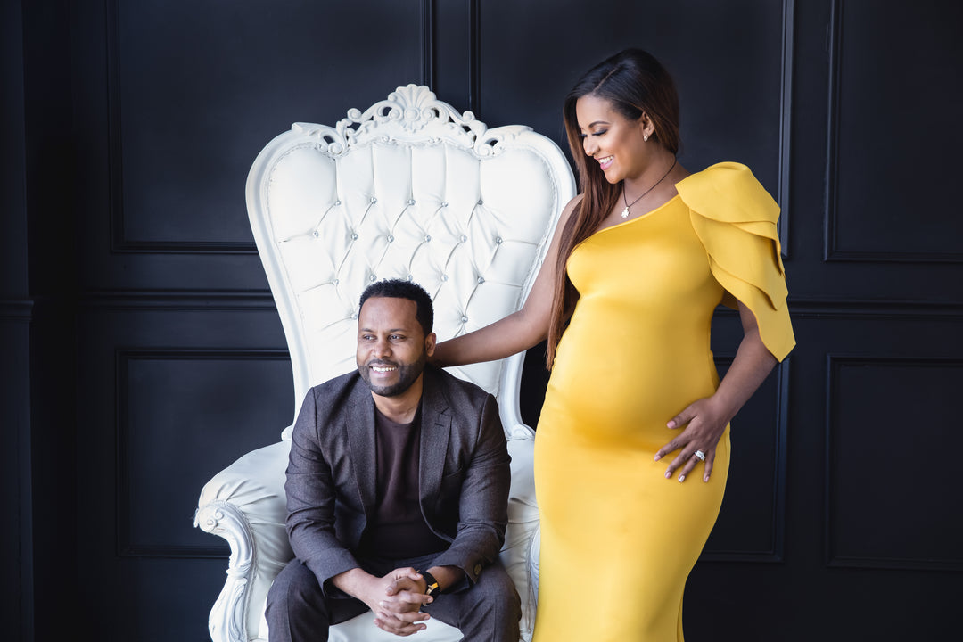 yellow maternity dresses formal Outline Lemon Crew-Neck Maternity Maxi Dress With Pleated Skirt – Club L  London main image 0