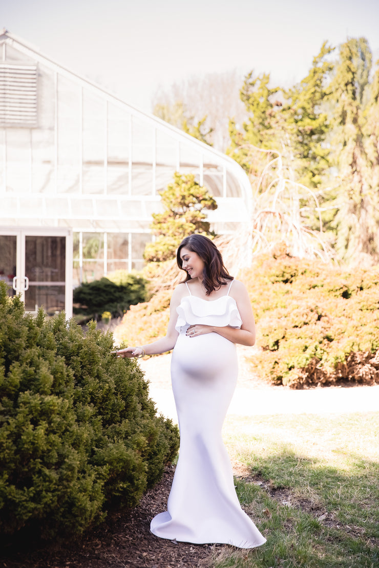 Pure White Orchid Maternity Gown for Photo Shoots White Maternity Dress