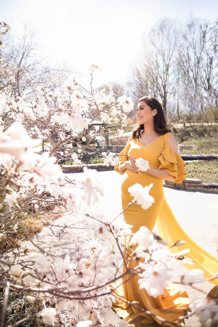 Mustard Yellow Maternity Gown for Photo Shoot and Baby Showers -Sunflower Maternity Dress