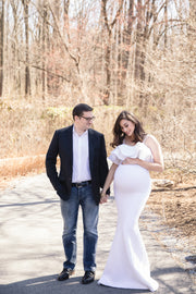 Pure White Orchid Maternity Gown for Photo Shoots White Maternity Dress