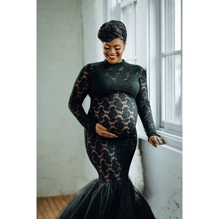 Black lace maternity top dress for photoshoot