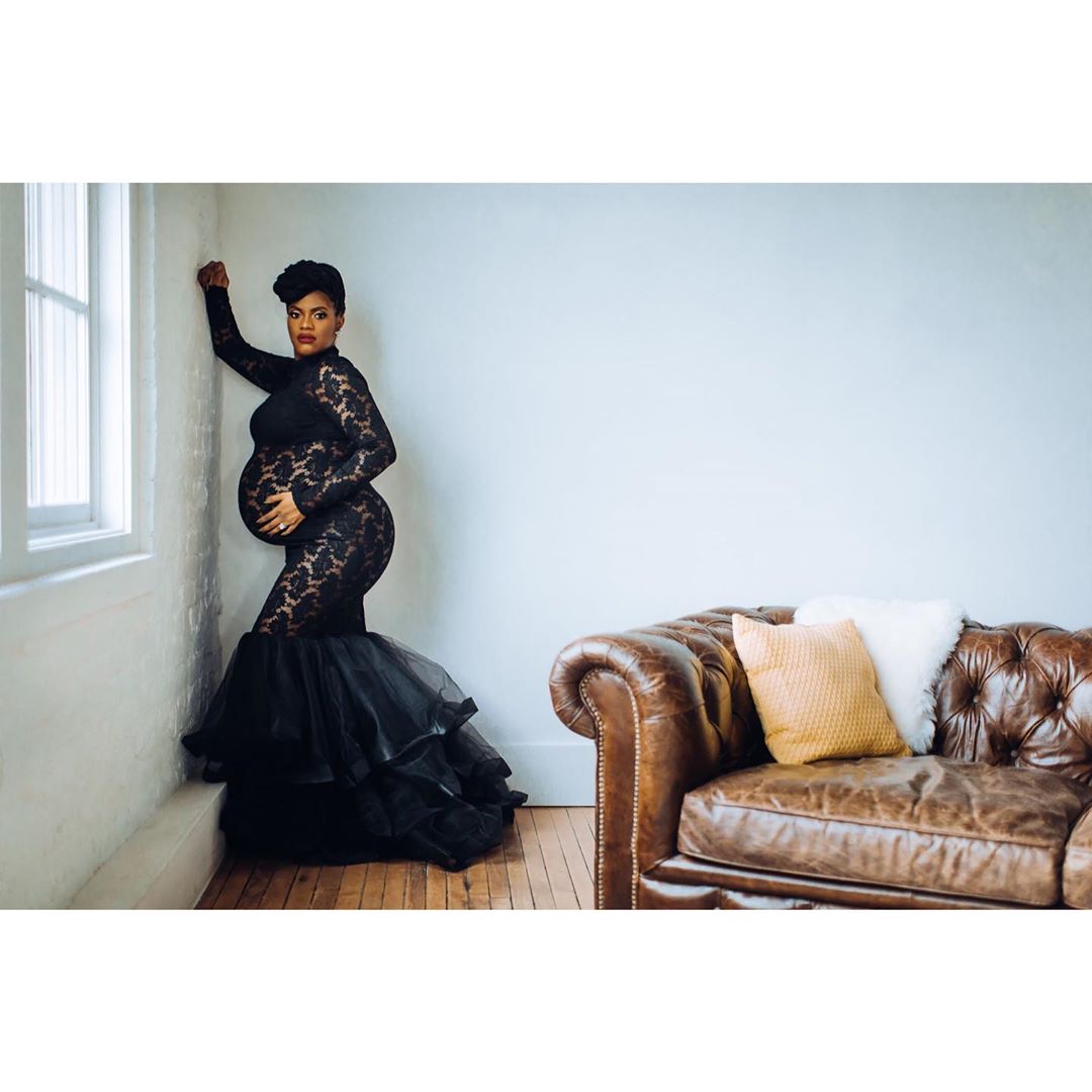 black mermaid maternity dress Black Lace Maternity Gown For Photo Shoot- Rose Gown XL