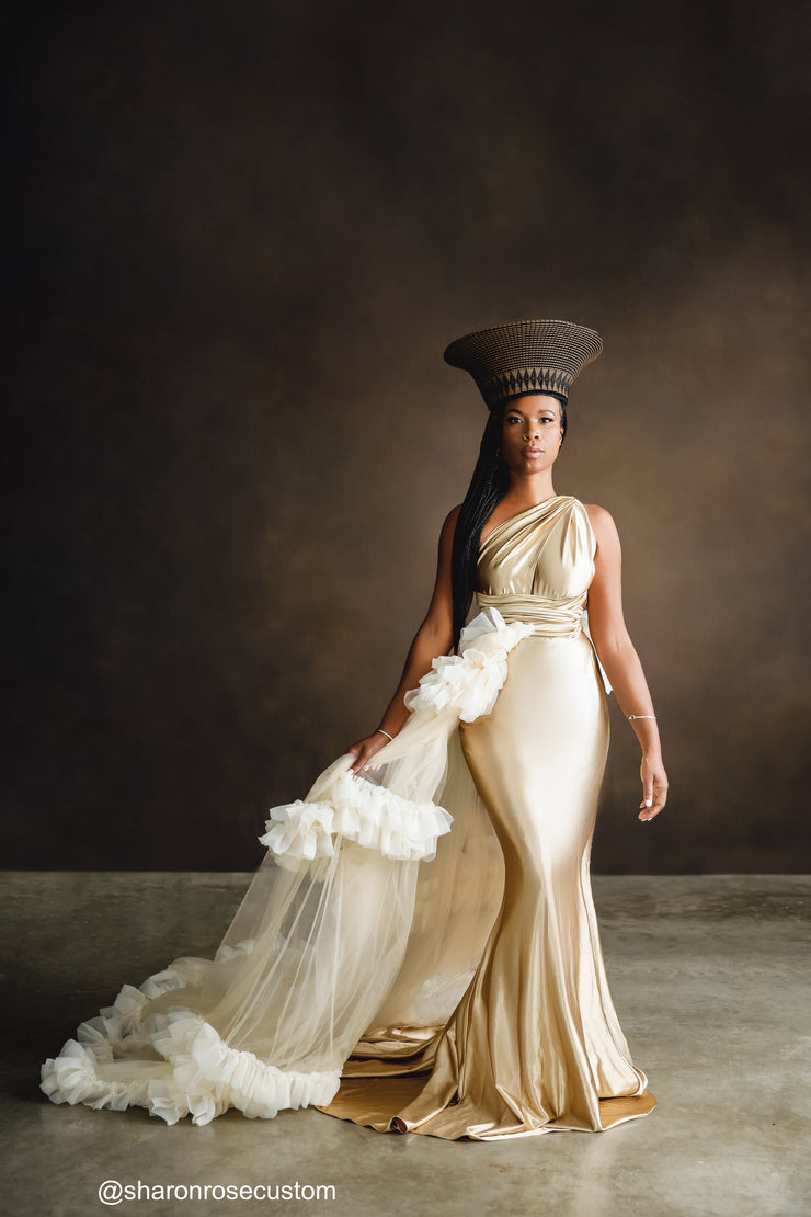Oscar Champagne Gold Satin Engagement Gown with Victorious Cape Perfec sharon rose custom Oscar Champagne Gold Satin Engagement Gown with Victorious Cape Perfec sharon rose custom