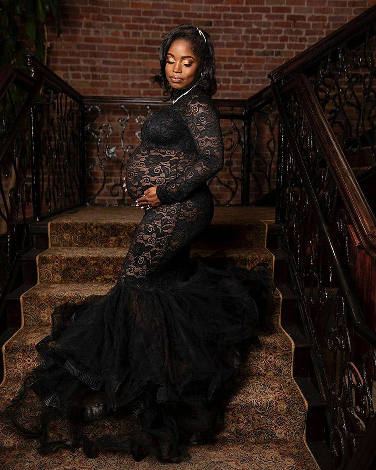 Black Lace Maternity Gown For Photo Shoot- Rose Gown XL
