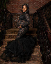 Black Lace Maternity Gown for Photo Shoot and Baby Showers - Rose Maternity Dress