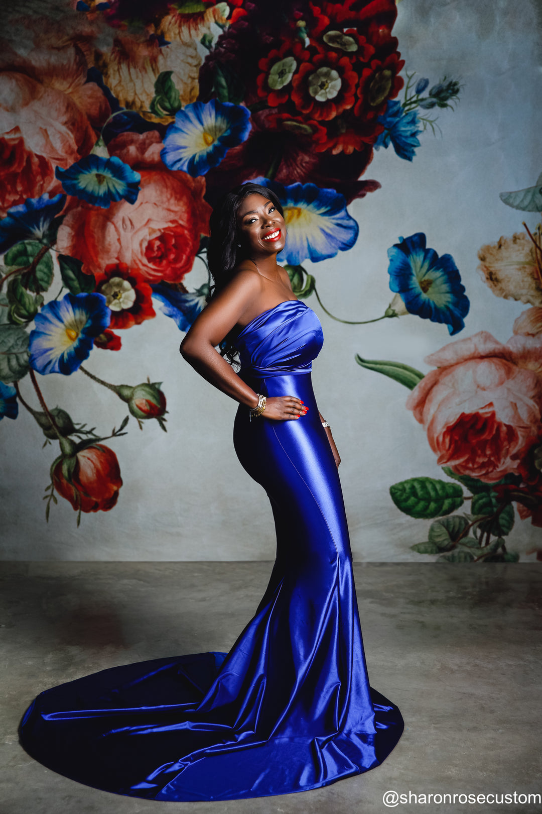 Oscar Royal Blue Satin Engagement Gown Perfect for Photo Shoots – sharon  rose custom