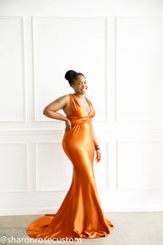 Oscar Rust Satin Maternity Gown for Photo Shoot and Baby Showers