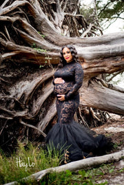 Black Lace Maternity Gown for Photo Shoot and Baby Showers - Rose Maternity Dress